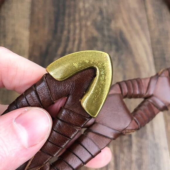 Bachrach Cowhide Leather Belt Woven Link Solid Brass Buckle Mens Size XL Brown - Picture 6 of 13